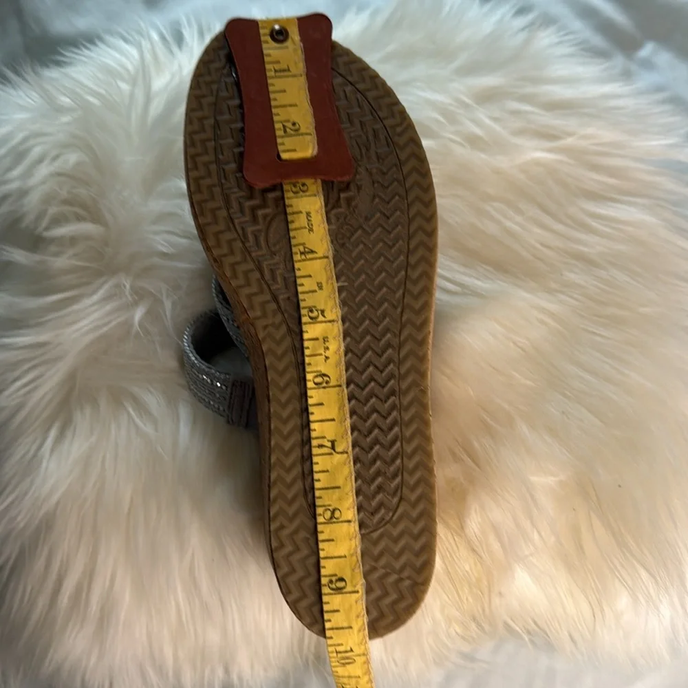 Skechers Silver Rhinestone Slide Wedge Sandals Cork Heel - Picture 11 of 12